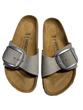 NIB Birkenstock Madrid Big Buckle Sandals Gray 38 / 7–7.5 Narrow Fit MSRP $150